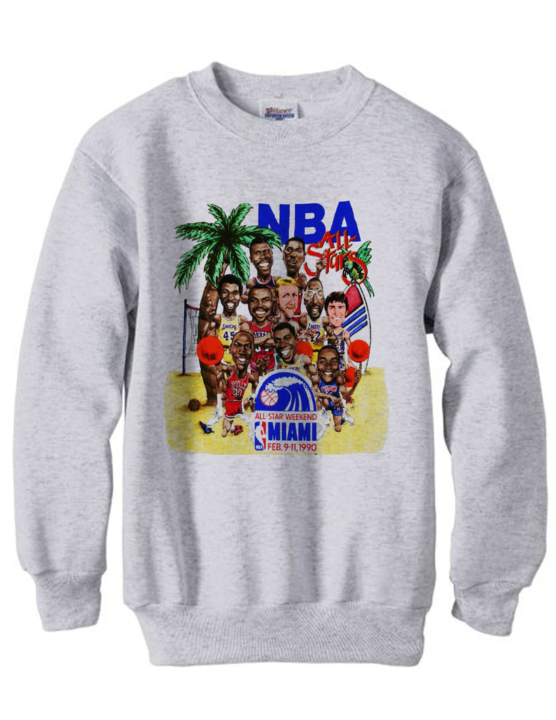 Vintage 1990 Nba All-Star Weekend Michael Jordan Magic Johnson Larry Bird Patrick Ewing shirt sweatshirt fleece - Ash Grey