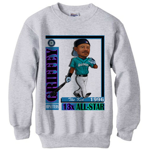 Ken Griffey Jr Caricature Air Max Retro Freshwater Emerald 1996 Home Run Mariners Vintage sweatshirt - ash grey