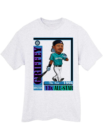 Ken Griffey Jr Caricature Air Max Retro Freshwater Emerald 1996 Home Run Mariners Vintage tshirt - ash grey