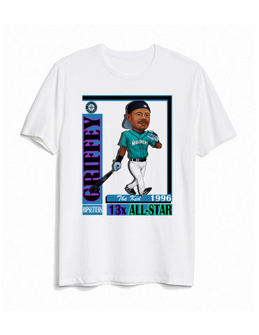 Ken Griffey Caricature Jr Air Max Retro Freshwater Emerald 1996 Home Run Mariners Vintage tshirt - White
