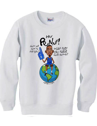Lil penny on globe Afernee Hardaway air max penny 1 Orlando Magic caricature cartoon vintage retro shirt sweatshirt - White