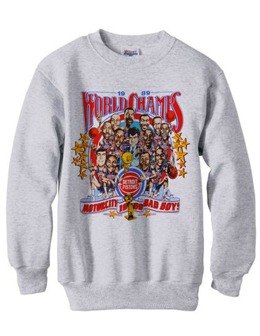 Vintage 1989 Detroit Pistons World Champs Bad Boys Isiah Thomas Dennis Rodman Salley shirt sweatshirt fleece - Ash Grey
