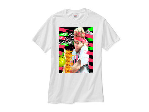 Andre Agassi Are You Up For A Challenge white tee