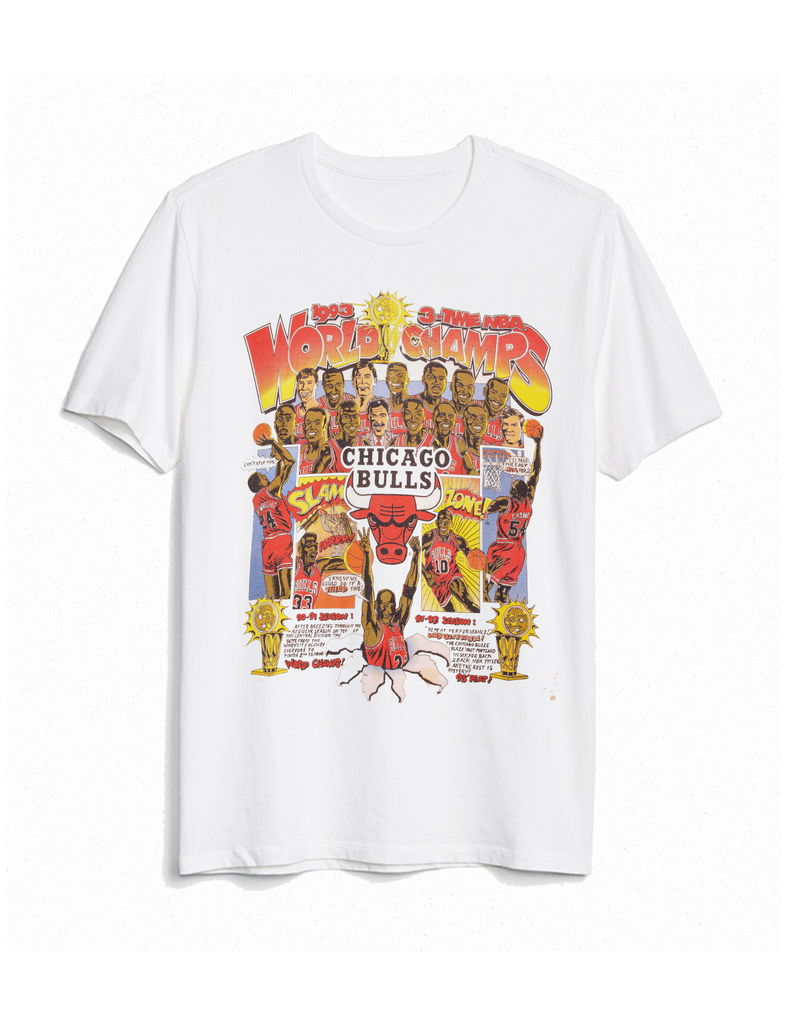 Vintage 1993 3 Peat Championship Comic Caricature Finals Michael Jordan Chicago Bulls Legacy shirt tshirt - White tee