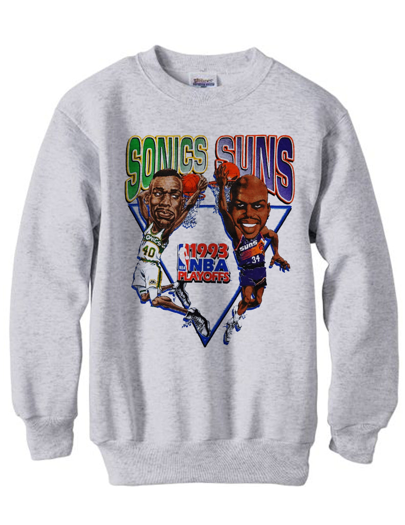 Vintage 1993 Western Playoffs Sonics vs Suns Shawn Kemp vs Charles Barkley shirt sweatshirt fleece - Ash Grey