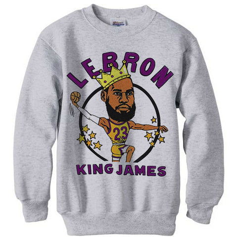 LeBron James Cartoon Caricature King shirt sweatshirt - Ash Grey
