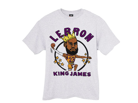 LeBron James Cartoon Caricature King tee tshirt - Ash Grey
