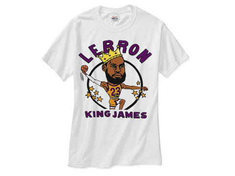 LeBron James Cartoon Caricature King tee tshirt - White