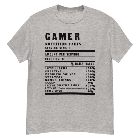 FUNNY GAMER NUTRITION FACTS | FUNNY VIDEO GAME | GREY T SHIRT