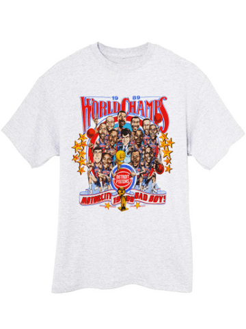 Vintage 1989 Detroit Pistons World Champs Bad Boys Isiah Thomas Dennis Rodman Salley tshirt tee  - Ash Grey
