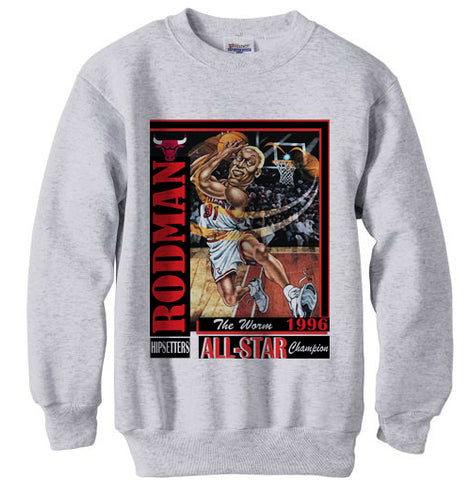 Vintage 1996 Dennis Rodman Caricature Cartoon Chicago Bulls shirt sweatshirt fleece - Ash Grey