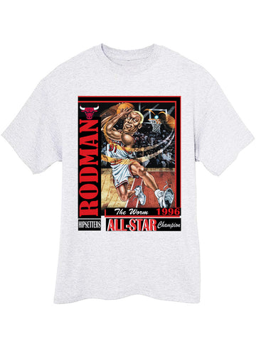 Vintage 1996 Dennis Rodman Caricature Cartoon Chicago Bulls tshirt tee - Ash Grey