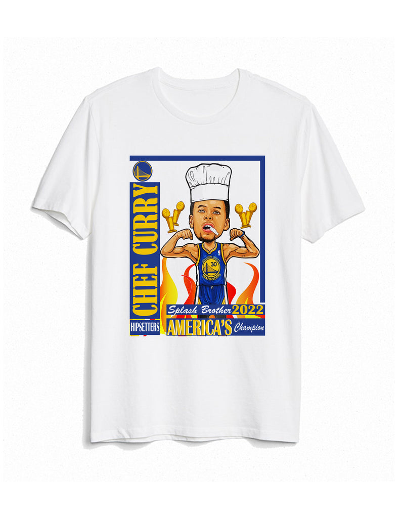 STEPH CURRY THE CHEF CARICATURE CARTOON GOLDEN STATE WARRIORS - White tee tshirt